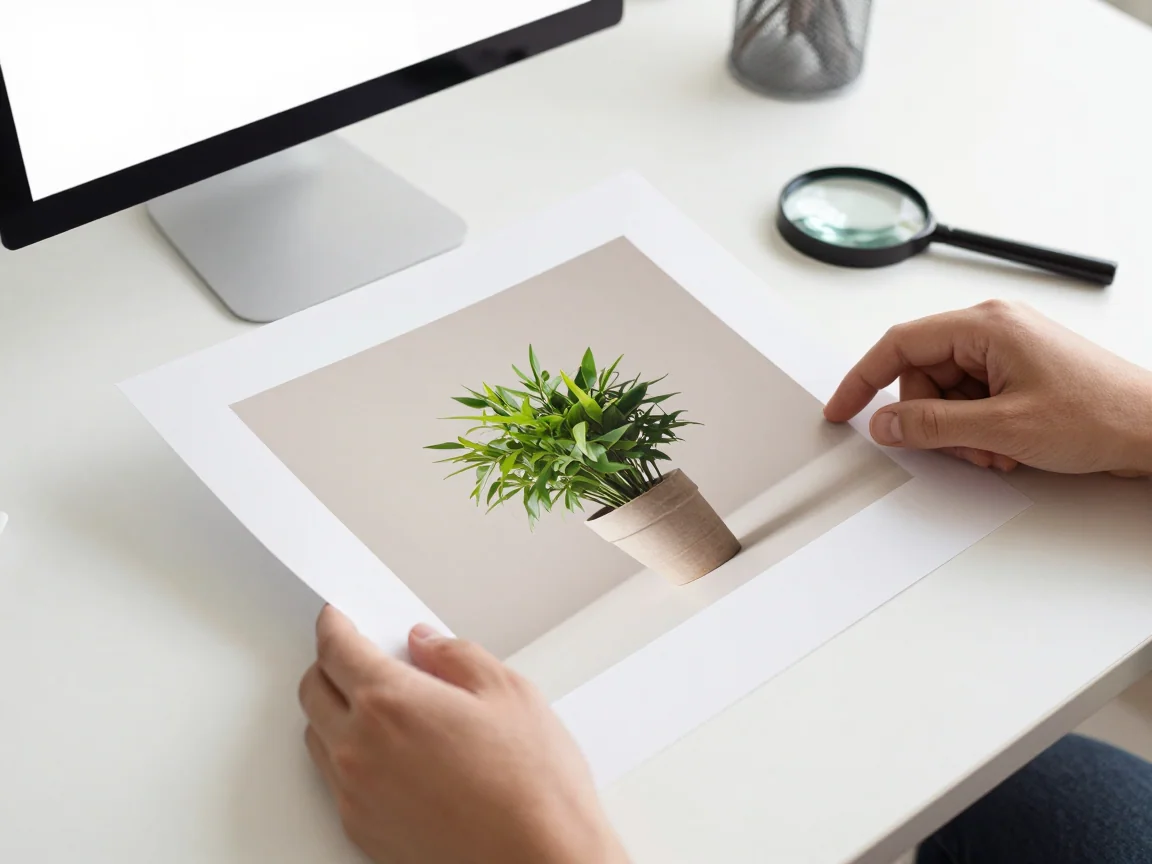 A print and magnifier used to inspect small image details.