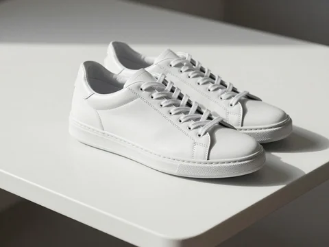 A white shoe photographed against a white background.