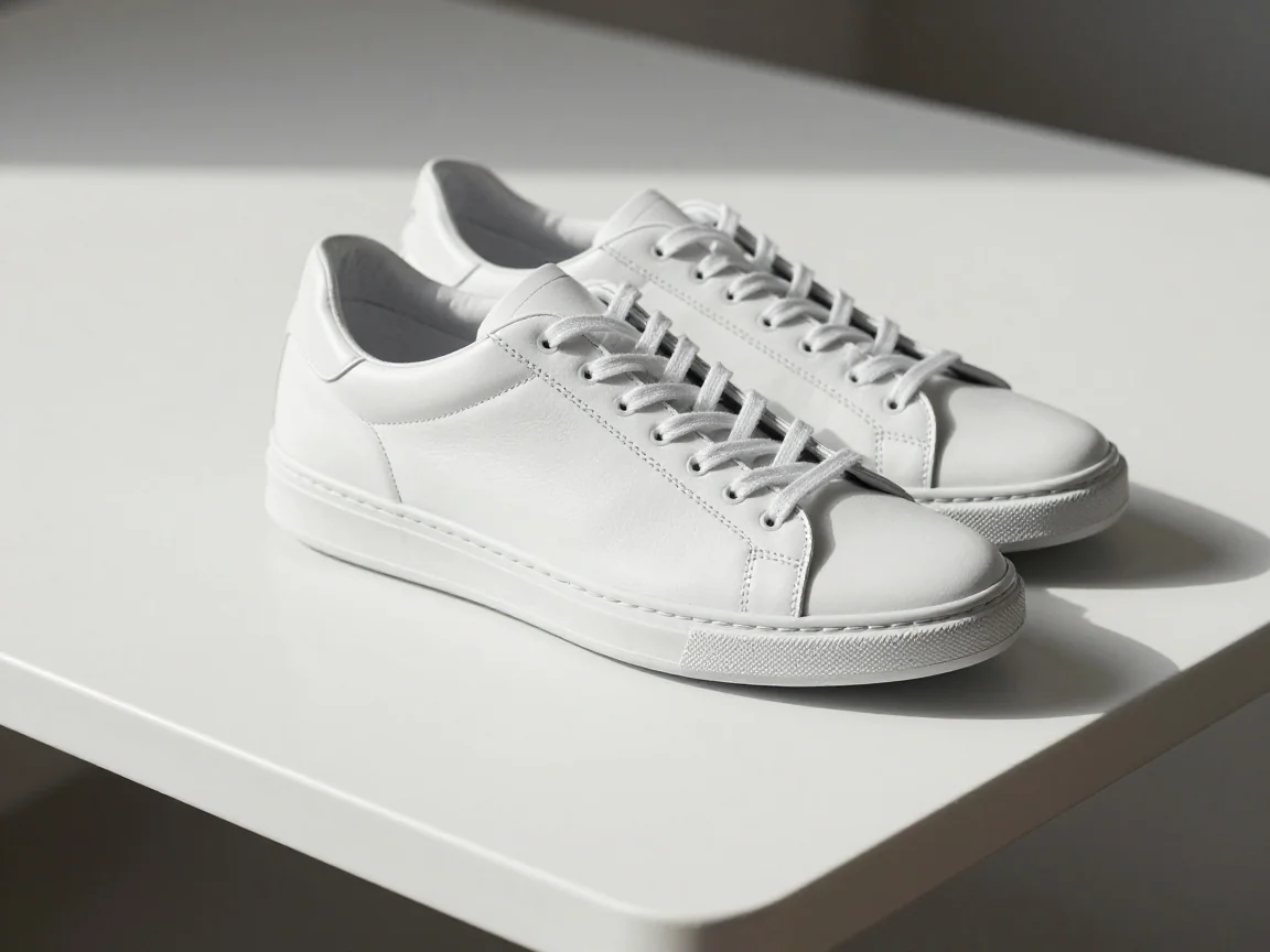 A white shoe photographed against a white background.